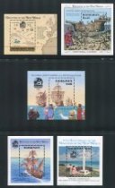 Discovery of America - 500th Anniv. Set of 5 Mini-Sheets Bahamas, 1988-1992